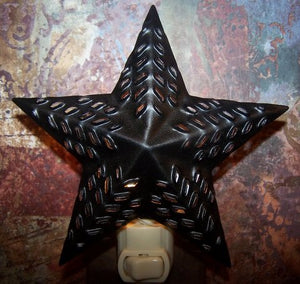 Western Punched Tin Star Night Light - Rustic Brown