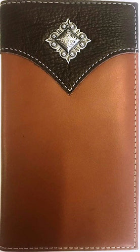 Western 2-Tone Leather Rodeo Wallet with Diamond Shaped Concho