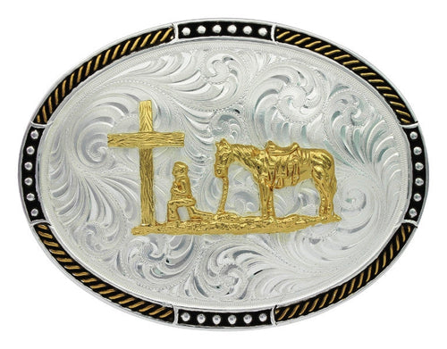 Praying Cowboy Oval Western Belt Buckle