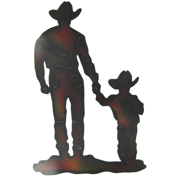 Cowboy with Son Silhouette Metal Wall Decor