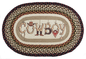 "Cowboy" Western Hand Stenciled Oval Jute Rug