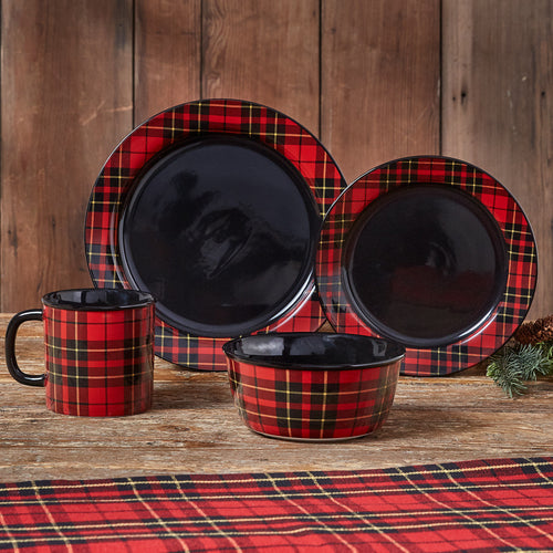 Sportsman Plaid 16-Piece Ceramic Dinnerware Set