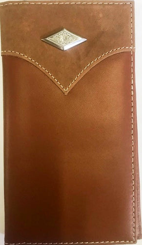 Western 2-Tone Leather Rodeo Wallet with Diamond Shaped Concho