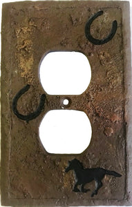 Running Horse & Horseshoes Stone Like Outlet Cover Plate