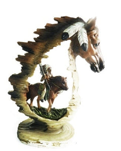 "Native American & horse" Wood Looking Figurine