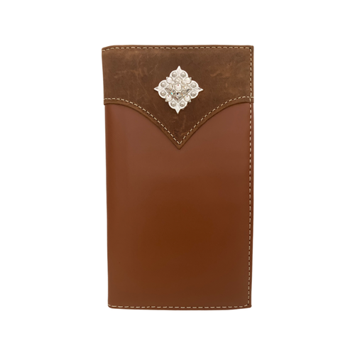 Western 2-Tone Leather Rodeo Wallet with Diamond Shaped Concho