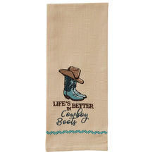 Load image into Gallery viewer, &quot;Life&#39;s Better in Cowboy Boots&quot; Western Embroidered Dish Towel