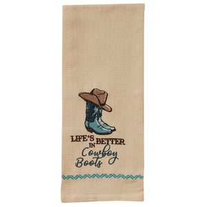 "Life's Better in Cowboy Boots" Western Embroidered Dish Towel