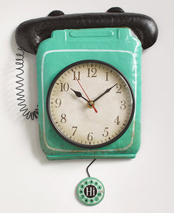 Retro Metal Pendulum Telephone Wall Clock