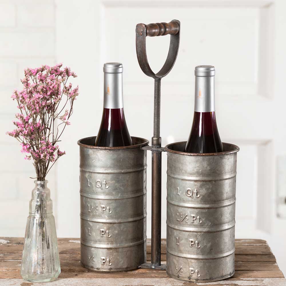 Galvanized Metal Bottle Caddy with Handle