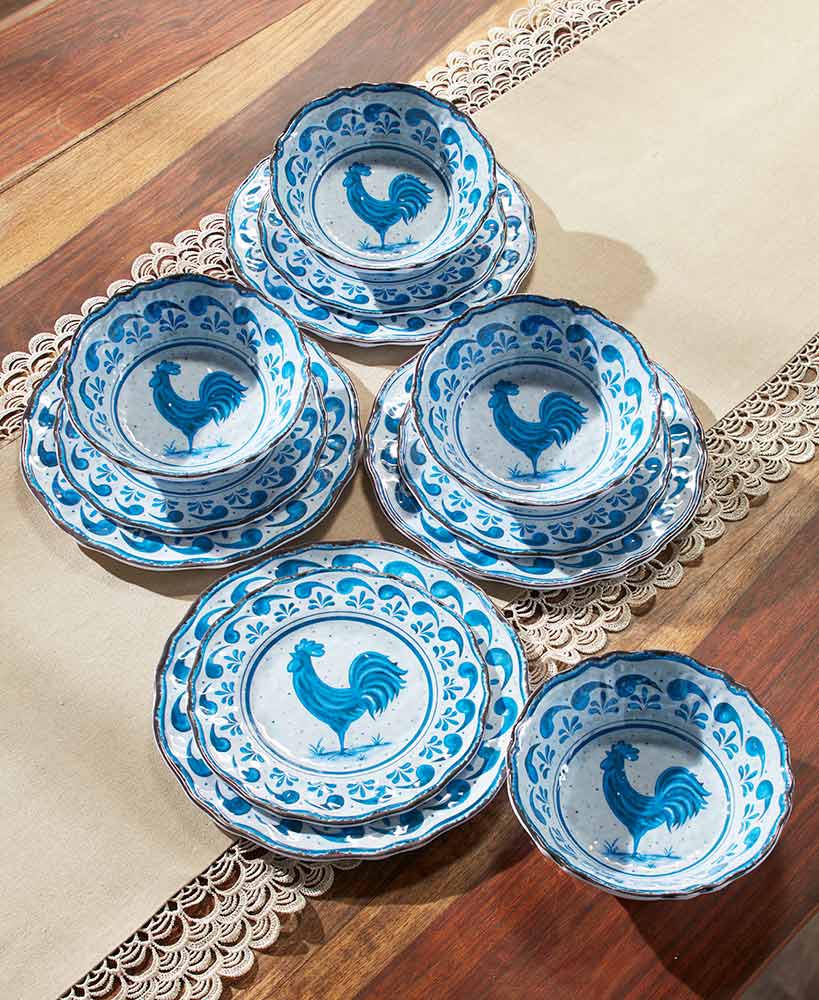 Country Rooster Melamine 12-Piece Dinnerware Set
