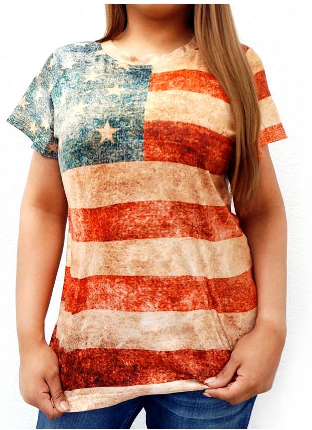 American Flag Print Ladies T-Shirt