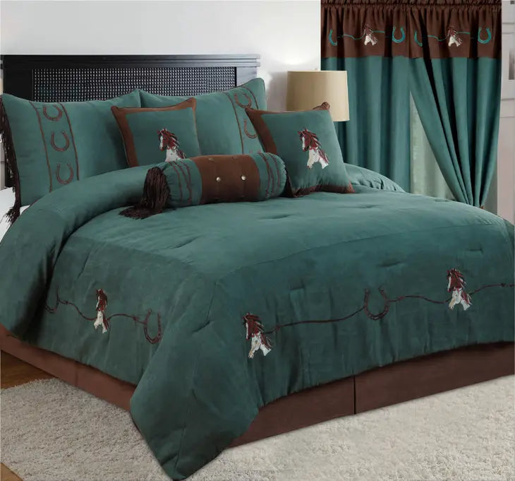 7pc Rustic Turquoise Horse Comforter Set
