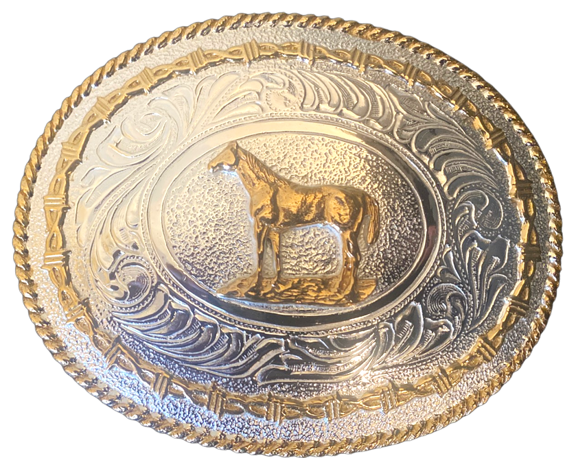 Western Silver & Gold Standing Horse Belt Buckle by Justin