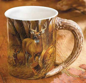 "Rustic Retreat"  Whitetail Deer Sculpted Coffee Mug