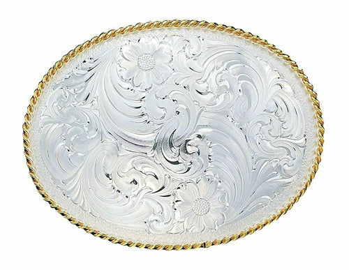 Large Silver Engraved Western Belt Buckle