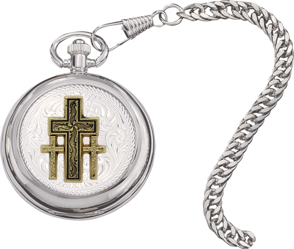Triple Cross Silver Inlay Pocket Watch Wild West Living