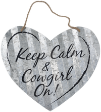 Load image into Gallery viewer, &quot;Keep Calm and Cowgirl On&quot; Corrugated Heart Metal Sign - 2 Sizes