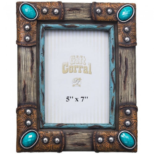 Wood and Turquoise Stone Accents Frame - 5