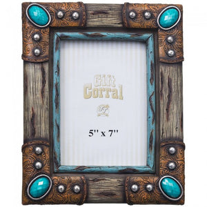 Wood and Turquoise Stone Accents Frame - 5" X 7"
