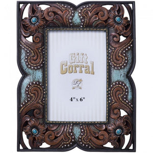 Floral Leather and Turquoise Photo Frame - 4" X 6"