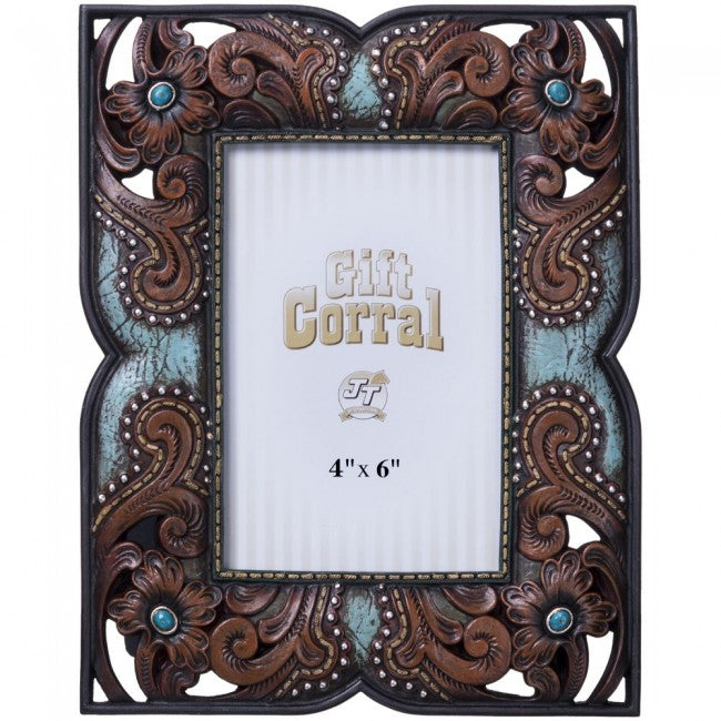 Floral Leather and Turquoise Photo Frame - 4