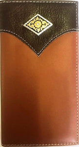 Western 2-Tone Leather Rodeo Wallet with Diamond Shaped Concho