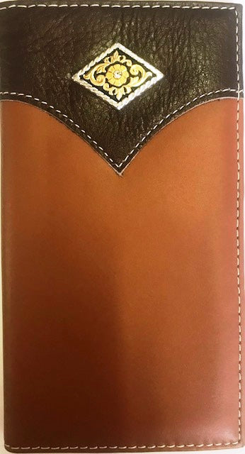 Western 2-Tone Leather Rodeo Wallet with Diamond Shaped Concho