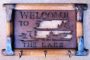 "Welcome to the Lake" Wood & Metal Sign with Hooks