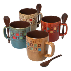 Cafe Americano 13 Oz Mugs with Spoon - Set of 4