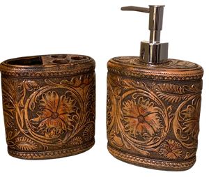Leather Look Soap Pump & Toothbrush Holder