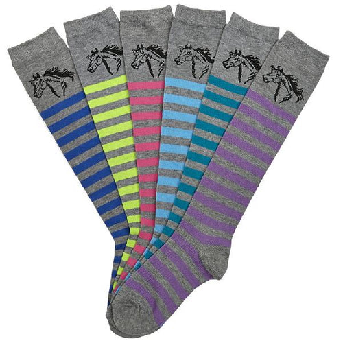 Ladies' Horses & Stripes Knee Socks - Set of 6