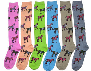 Ladies' Knee Socks - Horses with Blankets Assorted 6 pack