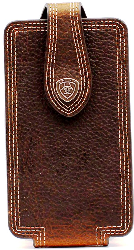 Western Large Brown Triple Stitch Cell Phone Holder for iPhone 6/7/8+