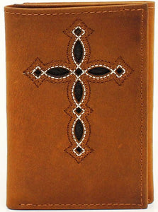 Western Medium Brown Leather Cross Tri-Fold Wallet