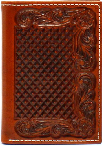 Ariat Basketweave Floral Tooled Embossed Tri-Fold Wallet