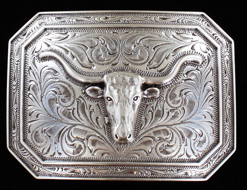 Western Longhorn Silver Belt Buckle by Ariat