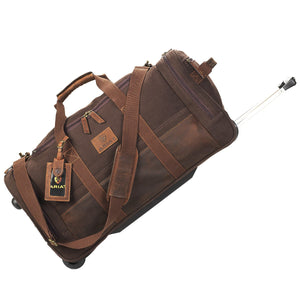Ariat Brown Canvas Leather Rolling Duffle Bag