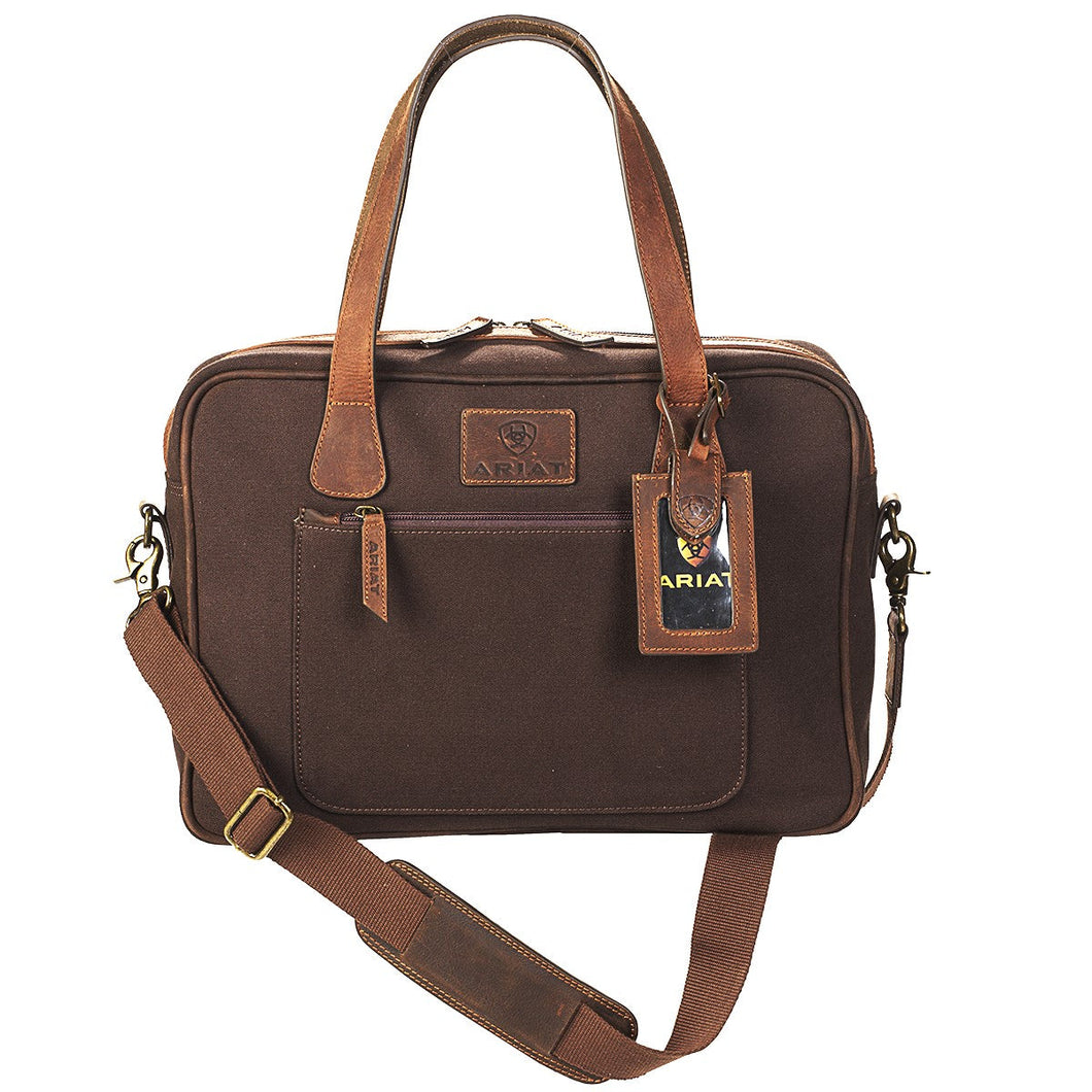 Ariat Brown Canvas Leather Briefcase Bag