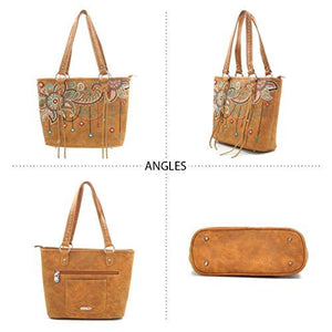 Bling Wing Embroidered Tote and Wallet Set - Brown