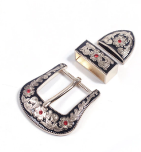 Ladies' 3-Piece Buckle Set with Red Stones