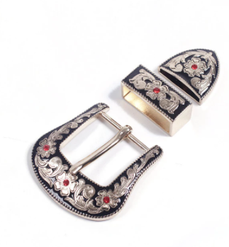 Ladies' 3-Piece Buckle Set with Red Stones