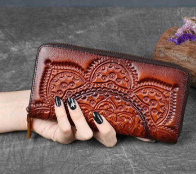 Western Scalloped Tooled Leather Ladies' Wallet