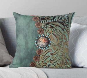 Turquoise Tooled Look with Star Decorative Accent Pillow