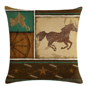 Vintage Western Accent Pillow with Running Horse