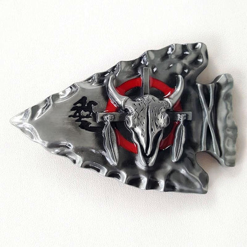 Western Arrowhead & Skull Belt Buckle