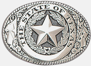 Antique Silver Oval Texas Seal Belt Buckle