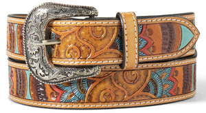 Ladies' Paisley Multi-Colored Hand Tooled Western Belt