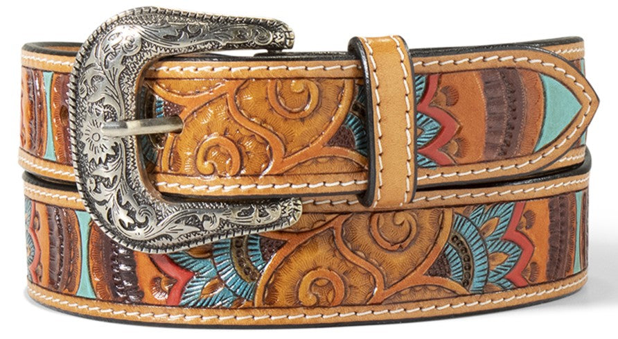 Ladies' Paisley Multi-Colored Hand Tooled Western Belt