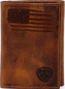Ariat Distressed Stitch USA Flag Shield Tri-Fold Wallet